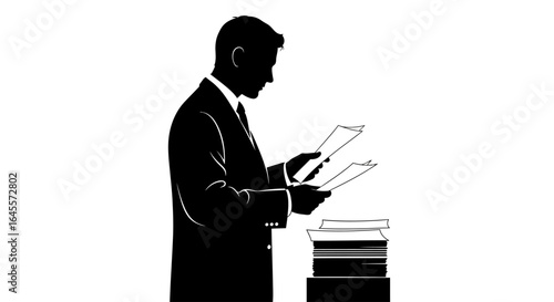businessman reviewing documents overcoming paperwork challenges and achieving office efficiency
