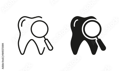 Tooth examined under magnifying glass, dental checkup.
