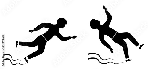 Falling people, cautionary figures in water.
