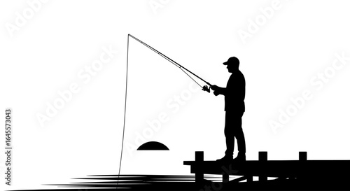 solitary fisherman silhouette on a pier at sunset peaceful solitude relaxation and the pursuit of calm