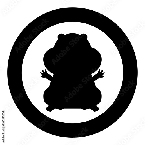 Silhouette of a hamster in a circle.

