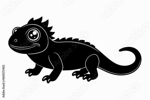 Cute black silhouette of a lizard.
