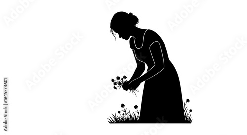 woman gathering wildflowers a simple silhouette for ecofriendly botanical and natureinspired designs