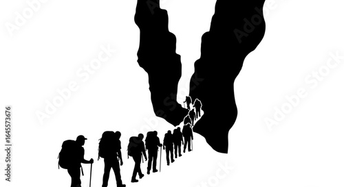hikers trekking through a narrow mountain gorge overcome obstacles and achieve your summit goals