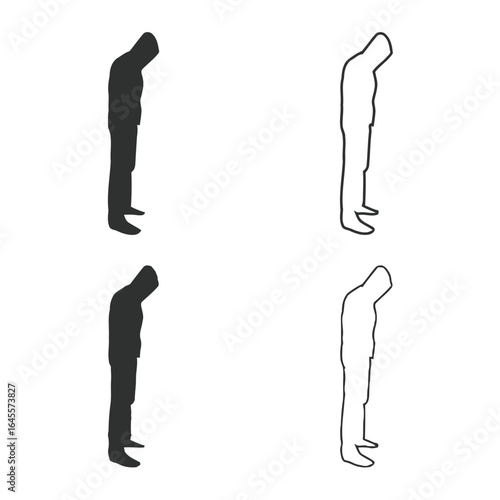 Silhouettes of bowed figures, conveying humility or despair.

