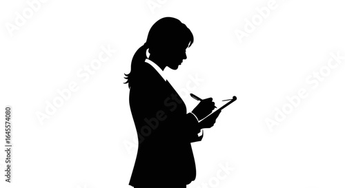 powerful businesswoman taking notes silhouette image for leadership strategy and success concepts
