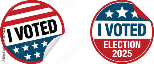 I voted sticker set for the US elections. patriotic American voting badge with USA flag design and peel effect.  isolated vector illustration