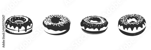 Four simple black and white donuts.