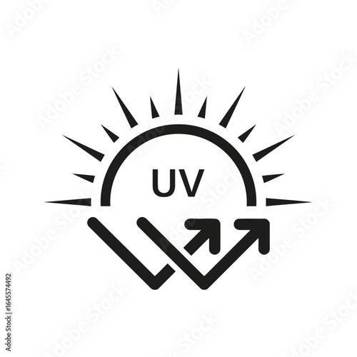 UV protection symbol, sun rays, double arrows.
