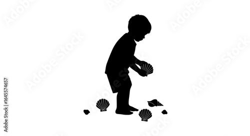 child collecting seashells a silhouette illustration for summer beach childhood and nature designs