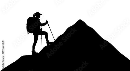 woman climber ascending mountain peak conquer challenges achieve success symbolic of determination and perseverance