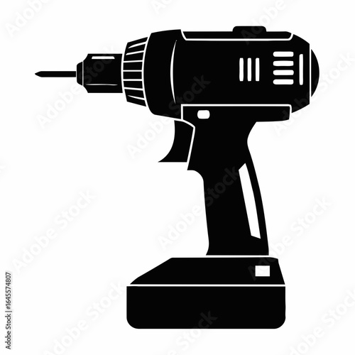Black silhouette of a cordless drill.
