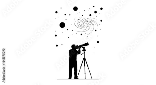 unveiling the cosmos a silhouette of an astronomer capturing the spiral galaxys majesty through a powerful telescope symbolizing exploration discovery and the pursuit of knowledge