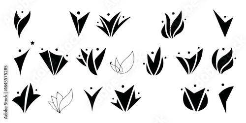 Abstract stylized floral designs in black and white.