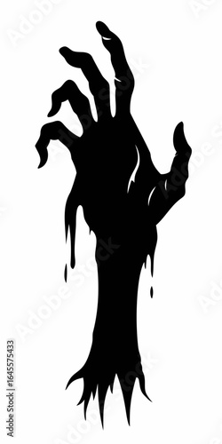Bloody, clawing hand reaching. Dark, ominous image.