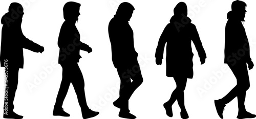 Silhouettes of people walking, suggesting movement and daily life.