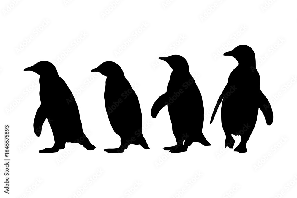 Naklejka premium Silhouettes of penguins walking in a line.
