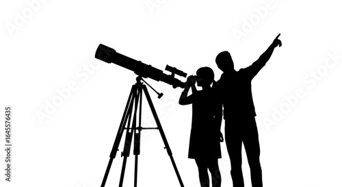 silhouette of a couple stargazing discovering the universe together perfect for astronomy exploration and teamwork concepts