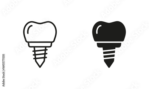 Dental implant icons, light and dark.
