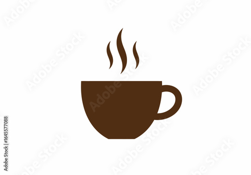 Simple Brown Coffee Cup Icon with Steam, Hot Beverage Illustration