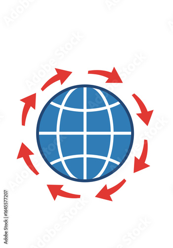 Global Network Icon: Blue Globe with Circulating Red Arrows