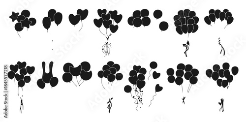 Black balloons in various bunches.