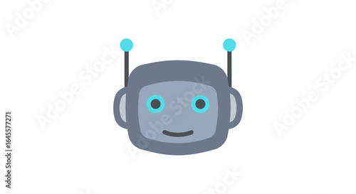 Friendly Gray Robot Head with Teal Eyes and Antennas