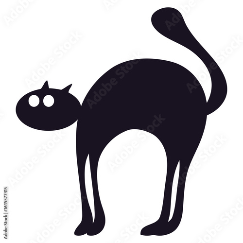 Black cat silhouette, arched back, showing fear or apprehension.

