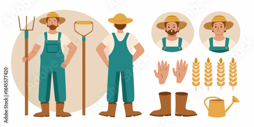 Farmers and agricultural tools illustration