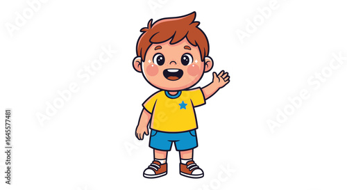 happy little boy waving hello perfect for childrens products websites and educational materials needing a friendly approachable mascot