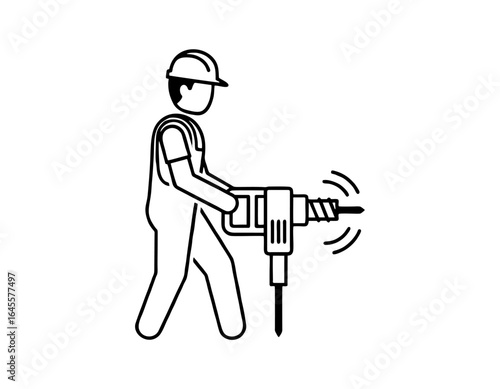 Minimalist vector icon of a man operating a jackhammer