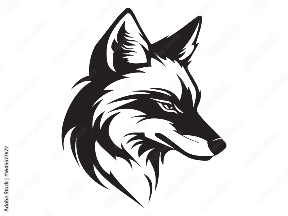 Obraz premium Sharp-eyed fox head, bold black and white design.