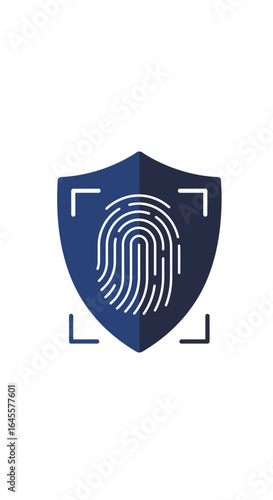 A digital fingerprint scan within a blue shield, representing security and protection.