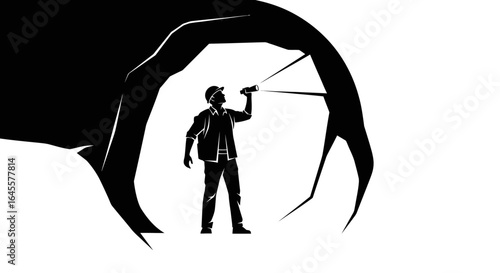 exploring the unknown a lone figure illuminates the path forward seeking solutions in the darkness of uncertainty