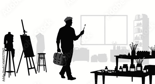 artist walking into studio ready to create masterpieces silhouette image perfect for creative business branding and art education
