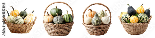 Wallpaper Mural Harvest Bounty: Assortment of Gourds in Wicker Baskets, Isolated on White Torontodigital.ca