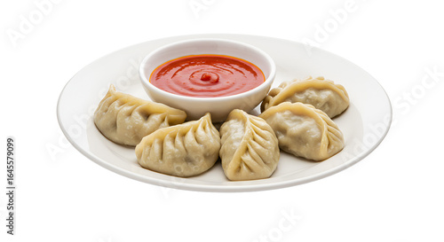  Steamed Chicken Momos with Spicy Chili Sauce