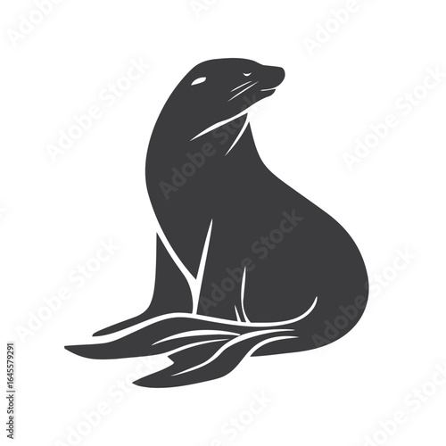 Silhouette of a seated sea lion.

