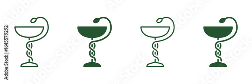 Four pharmacy symbols in varying shades of green.