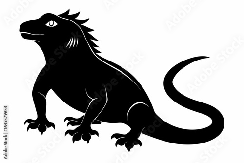 Silhouette of a lizard, bold and stylized.
