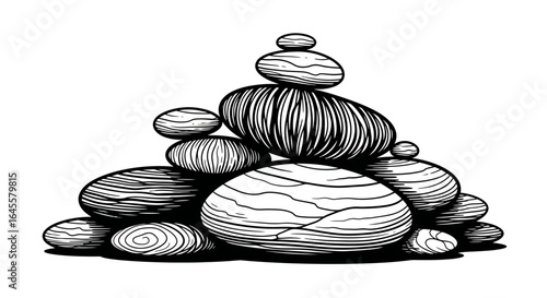 finding balance a black and white illustration of stacked stones for wellness spa and meditation designs