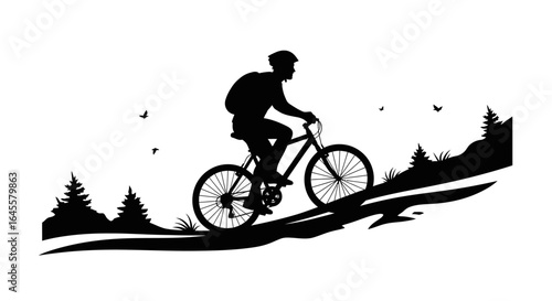 silhouette of cyclist ascending hill mountain biking adventure graphics for outdoor lifestyle brands travel blogs and fitness websites
