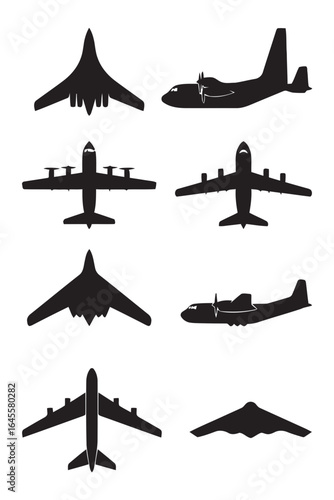 Silhouettes of various military aircraft.
