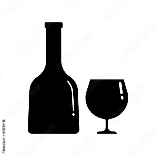 Wine bottle and glass, simple icon.

