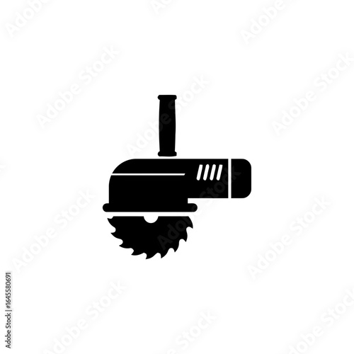 Black and white angle grinder, power tool icon.
