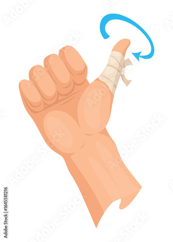 Hands injured skin and procedures of bandaging. First aid for wound. Medicine cure or treatment. First emergency help for human hand trauma