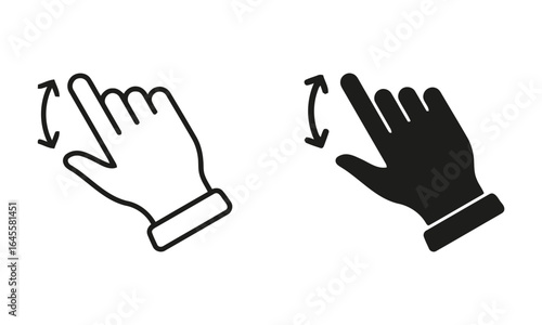 Two hand icons, rotate gesture, black and white.
