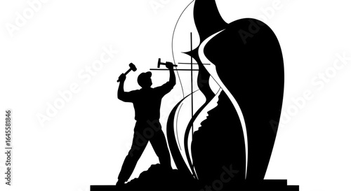 craftsman shaping abstract sculpture black and white silhouette of artist at work representing creativity innovation and artistic achievement