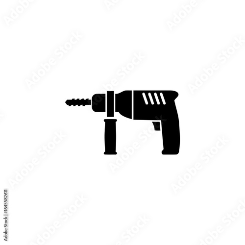 Black and white drill, construction tool.
