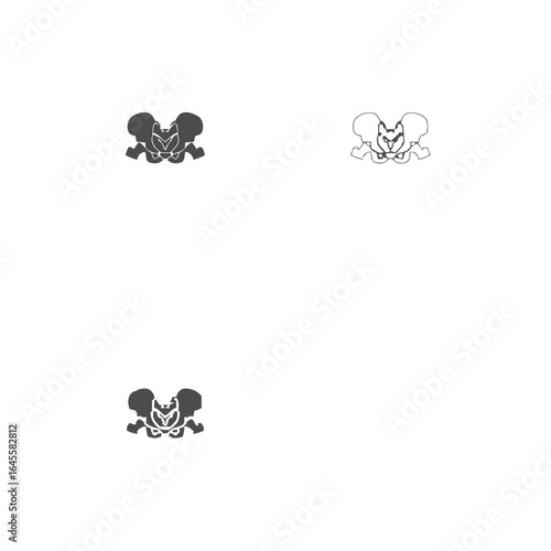 Three variations of a stylized hip bone graphic.
